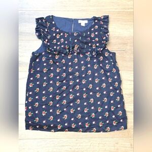 Brooks Brothers 100% Cotton Navy Red Floral Sleeveless Ruffle Nautical Boat Sz 6